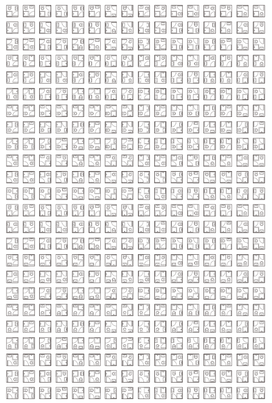 All the arrangements of a four-fixture bathroom listed in a grid.
