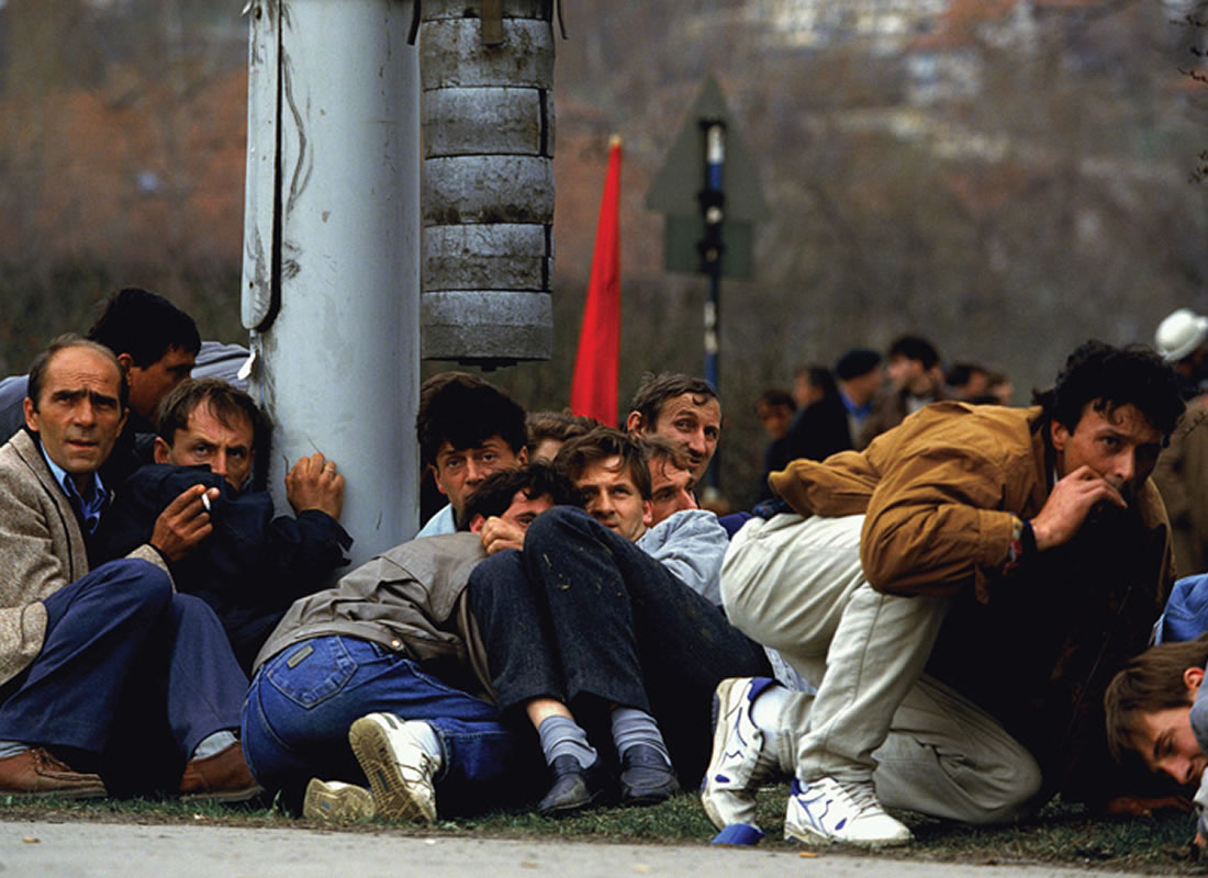 Huddled civillians